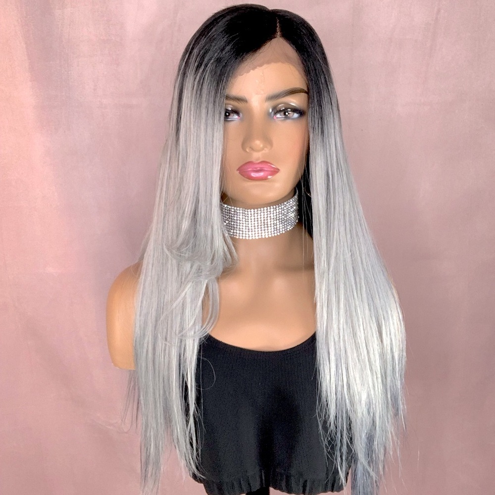 Gorgeous Ombre Grey & Blue Pearl Lace Front Synthetic Wig
